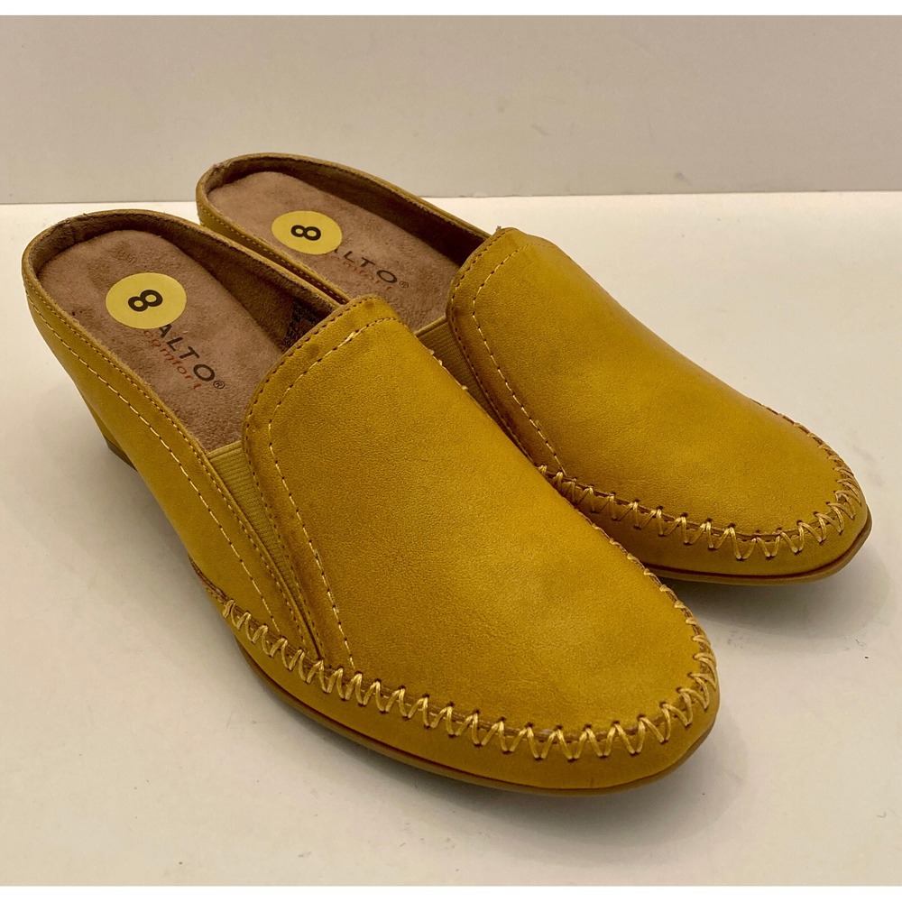 Rialto Mustard Yellow Leather Slip-On Mules